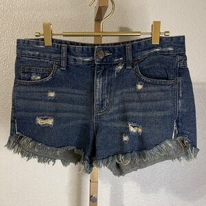 Free People Blue Distressed Jean Shorts